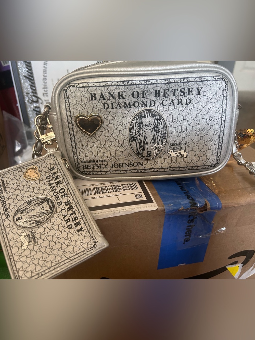 Betsey Johnson Silver Metallic 'Bank of Betsey' Mini Crossbody & Cardholder Set